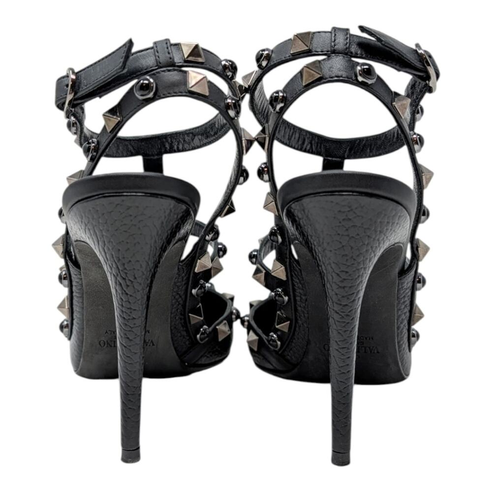 Valentino Pebbled Leather Onyx Rockstud Rolling Ankle Strap 100mm Pump Black 37 - Picture 6 of 12